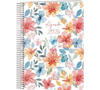 Q Kalon - Agenda 2026 - Vista Settimanale Verticale, Formato A5 (15x21 cm), Planner Multilingue (ESP, ING, FR, DE), Rilegatura ad Anelli, Copertina Cartoncino e Protezione Plastica - Garden