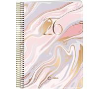 Q Kalon - Agenda 2026 - Vista Settimanale Verticale, Formato A5 (15x21 cm), Planner Multilingue (ESP, ING, FR, DE), Rilegatura ad Anelli, Copertina Cartoncino e Protezione Plastica - Marble