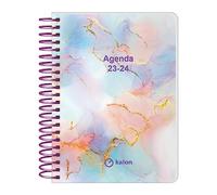 Q Kalon - Agenda scolastica 2023-2024 (settembre a giugno) - Giorno Pagina - Dimensioni: 11 x 15 cm (A6) - Bilingue: Spagnolo e Inglese - Marble