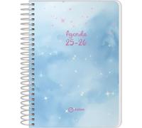 Q Kalon - Agenda Scolastica 2025 2026 - Giorno per Pagina, Formato A6 (12x17 cm), Spagnolo e Inglese, Settembre-Giugno, Chiusura a Spirale, Copertina Flessibile con Protezione in Plastica - Sky