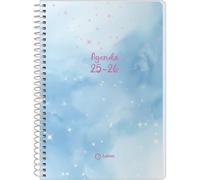 Q Kalon - Agenda Scolastica 2025 2026 - Settimana Visibile, Formato A5 (15x21 cm), Spagnolo e Inglese, Settembre-Giugno, Chiusura a Spirale, Copertina Flessibile con Protezione in Plastica - Sky