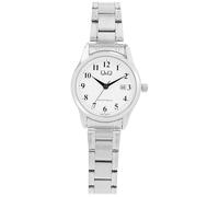 Q&Q Orologio da donna in acciaio inox, con data, 3 bar, analogico, al quarzo, argento, Classico