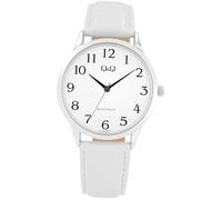 Q&Q Orologio da donna in pelle, con fibbia ad ardiglione, analogico, al quarzo, bianco, Classico