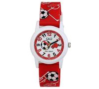 Q&Q Orologio da polso al quarzo per bambini, analogico, in silicone, 10 bar, con motivo multicolore, Rosso/Bianco, Classico