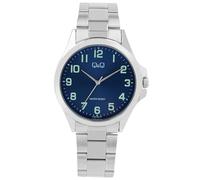 Q&Q Orologio da uomo in acciaio inox, 3 bar, analogico, al quarzo, Argento Blu, Classico