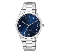 Q&Q Orologio da uomo in acciaio inox, 3 bar, analogico, al quarzo, Argento Blu, Classico