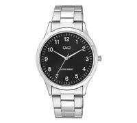 Q&Q Orologio da uomo in acciaio inox, 3 bar, analogico, al quarzo, Argento nero, Classico