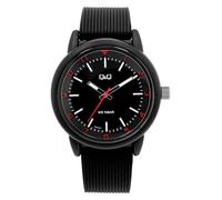 Q&Q Orologio da uomo in silicone, 10 bar, lancette luminose, analogico, al quarzo, nero/rosso, Classico