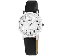 Q&Q Q58A-007PY - Orologio da donna in similpelle con fibbia ad ardiglione, 3 bar, analogico, Nero
