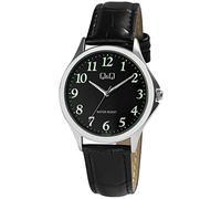 Q&Q Q93A-003PY - Orologio da uomo in similpelle, con fibbia ad ardiglione a 3 bar, analogico, Nero , Classico