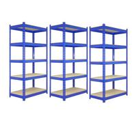 Q-Rax - Scaffalatura in metallo blu, 120 x 50 x 180 cm, 5 ripiani, per garage e magazzini, con martello in gomma