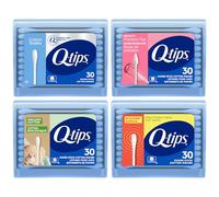 Q-tips Confezione di tamponi di cotone (scudo igienico, biologico, punte di precisione e originali), elementi essenziali per la casa, bellezza e cura della persona, 30 pezzi ciascuno