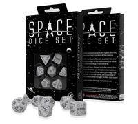 Q-Workshop - Set di dadi spaziali Apollo RPG ispirati all'Apollo della NASA, bianco scintillante con incisioni nere, perfetti per giochi da tavolo e giochi di ruolo, 7 dadi poliedrici (D4, D6, D8,