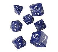 Q Workshop Classic Cobalt & White Rpg Ornamented Dice Set 7 polyhedral Pieces