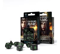 Q-Workshop Classic Runic Black & Green Set di 7-Dadi Poliedrici RPG
