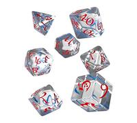 Q Workshop Classic Translucent & Blue-Red Rpg Ornamented Dice Set 7 polyhedral Pieces