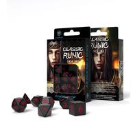 Q-WORKSHOP Classico Runico RPG Dadi Set Nero con il Rosso Numeri 7-Die