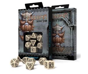 Q-WORKSHOP Dadi RPG 7 Facce Dwarven Beige e Nero Set per Giochi da Tavolo