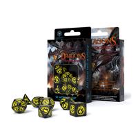 Q-WORKSHOP Dragon Set Dadi RPG Neri Gialli 7 Pezzi Poliedrici DnD