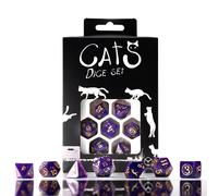 Q-Workshop Set dadi per gioco di ruolo QWOCAT4V Cubo Gatti Purrito Shimmering Viola Oro Nuovo
