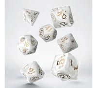 Q-Workshop - Set di dadi per gatti Purrl, dai 14 anni in su, colore bianco perla e oro, poliedrici, con disegni di gatti, per giochi da tavolo DND Pathfinder