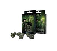 Q-Workshop QWOELV19 - Set di dadi fluorescenti per Elvish Dice, Gioco da tavolo, 7 pz., colore: Nero