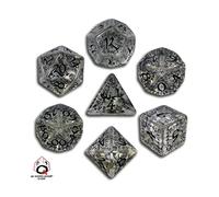 Elfica Dadi Set Traslucido e Nero Ruolo Giochi Q-Workshop Dnd Trasparente Nuovo