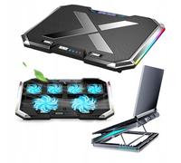 Q8 RGB, cuscinetto di raffreddamento per laptop con 6 ventole, supporto per laptop fino a 18", inclinazione da 0 a 32°, display LCD, funzionamento silenzioso circa 25 dB, funzionamento USB