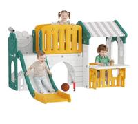 Qaba Scivolo 7-in-1 con Casetta, Scivolo per Neonati 1-4 Anni Giallo