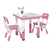 Qaba Set di tavolo e sedie per bambini, 3 pezzi, tavolo e sedie regolabili in altezza con contenitore, tavolo quadrato facile da pulire, 2 sedie per asilo nido e aula e dai 18 mesi ai 5 anni, rosa