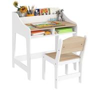Qaba Set scrivania sedia bambini con contenitore legno naturale