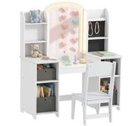 Qaba Set trucco specchio luminoso sgabello LED Bianco