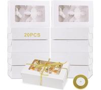 Qacpahucy Scatole per Cupcake 6 Fori, Set da 20 Scatola per Torte Bianca di Alta Qualità, Scatola per Muffin con Finestra Trasparente e Inserti, per Muffin Biscotti e Dolcetti, 23.5 × 16 × 7.5 cm