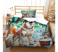 QADDKRTEV Stampa 3D Siberian Husky Biancheria Da Letto 3 Pezzi Set Copripiumino Con Cerniera E Federe Per Ragazzi E Ragazze,coppie,camera Da Letto,decorazione Single（135x200cm）