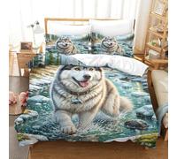 QADDKRTEV Stampa 3D Siberian Husky Set Di Biancheria Da Letto 3 Pezzi Copripiumino Morbida Microfibra Per Ragazzi E Ragazze,coppie,camera Da Letto,decorazione King（220x240cm）