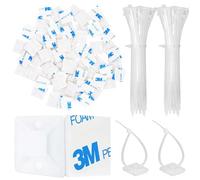 Qaestuan 100 Pezzi Fermacavi Adesivi e Stringicavi, 20 x 20mm Riutilizzabili Clip Adesive, Nylon Stringicavo Cavi Fermacavo, Protezione UV Fermacavi Adesivi, Si Applica a TV, Laptop, Casa e Ufficio