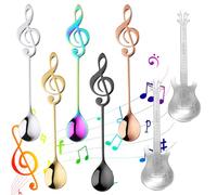 Qaestuan 7 Pezzi Tema Musicale Cucchiaini da Tè, Cucchiaino da Caffè in Acciaio Inox, Cucchiaini da Caffè per Chitarra per Musica Nota, Lavabile in Lavastoviglie, per la Casa, la l'hotel