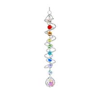 Qaestuan Acchiappasole Cristallo, 45 cm Cattura Sole in Cristallo con Doppia Spirale, Sonaglio da Vento Decorativo con Perle dei Chakra, per Decorazioni Giardino, Casa, Terrazzo e Interna Decorazioni