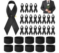 Qaestuan Confezione Bracciali a Pelo Lutto, 20 Pezzi Spille da Lutto, 10 Pezzi Fascia da Braccio Elastica Nera, Nastri da Luttos e di Condoglianze, per Funerali, Calcio, Basket, Sport
