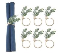 Qaestuan Set di 6 Anelli per Tovaglioli in Eucalipto, Con Perline di Legno di Eucalipto a Foglia Verde, Anelli per Tovaglioli Stile Bohémien, Anelli per Tovaglioli Riutilizzabili, per Matrimoni Feste