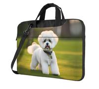 qahuopp Bichon Frise Dog On The Grass Print Borsa per computer portatile con maniglia per il trasporto Custodia protettiva per computer portatili da 13 14 15,6 pollici, Nero , 13 inch