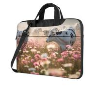 qahuopp Borsa per computer con stampa di mucca con fiori e mucche, borsa per computer portatile, custodia protettiva, adatta per computer portatili da 13", 14", 15,6", Nero , 15.6 inch