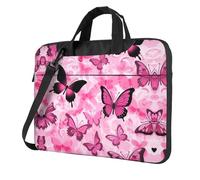 qahuopp Borsa per computer portatile con stampa di farfalle rosa, senza cuciture, con maniglia per il trasporto, adatta per computer portatili da 13", 14" e 15,6", Nero , 14 inch