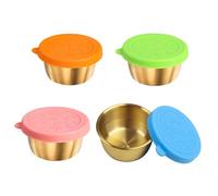 Qaixwuyi 4 contenitori per condimenti, mini contenitori per salse, 40 ml, a prova di perdite, accessori in acciaio inox, con coperchio in silicone, piccoli contenitori per alimenti