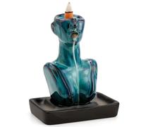 Qaixwuyi Bruciatore Incenso Riflusso Porta Incenso per Coni e Bastoncini Incenso Incense Burner Ceramica per Meditazione Yoga Aromaterapia Decorazioni per Casa Ufficio Blu