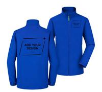 Qalviora Giacca con zip con colletto alla coreana con logo personalizzato, cappotto uniforme resistente al vento leggero, capispalla stampabile per lavoro di squadra, Blu, XL
