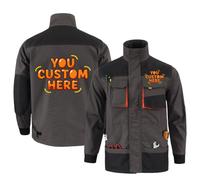 Qalviora Logo personalizzato stampato giacca da lavoro resistente, multi tasca cappotto di utilità per meccanico falegname costruzione squadra uniforme, Grigio scuro, L
