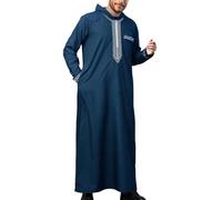 Qamis Djellaba Musulmano Uomo con Cappuccio Islamico Abbigliamento da Preghiera Manica Lunga Caftano Medio Oriente Pakistan Musulmani Camicia Notte Caftano Jelaba Musulmana Etnica Thobe, Blue-b, L