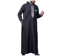 Qamis Djellaba Musulmano Uomo con Cappuccio Islamico Abbigliamento da Preghiera Manica Lunga Caftano Medio Oriente Pakistan Musulmani Camicia Notte Caftano Jelaba Musulmana Etnica Thobe, Le Noir-c, L