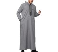 Qamis Djellaba Musulmano Uomo con Cappuccio Islamico Abbigliamento da Preghiera Manica Lunga Caftano Medio Oriente Pakistan Musulmani Camicia Notte Caftano Jelaba Musulmana Etnica Thobe, grigio-b, L